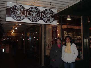 The First Starbucks, with the original logo.