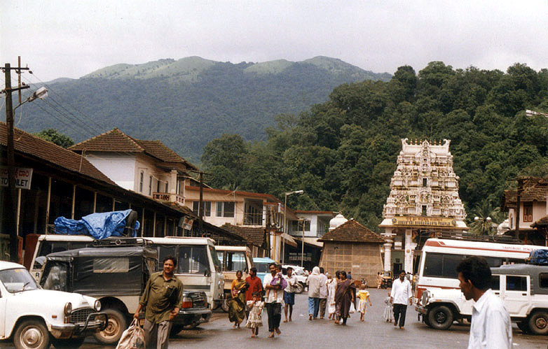 The rainforests of Pushpagiri wildlife sanctuary in Western Ghats forming the backdrop to the temple at Kukke Subramanya