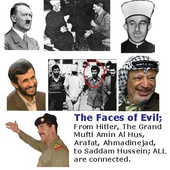 Faces of Evil, Hitler, Grand Mufti of Jerusalem Amin al-Husseini, Yasser Arafat, Saddam Hussein, Mahmoud Ahmadinejad, Osama Bin Laden