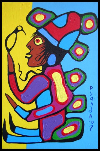 [Child+Speaks+with+Bird_26x16_1980s+by+Norval+Morrisseau.jpg]