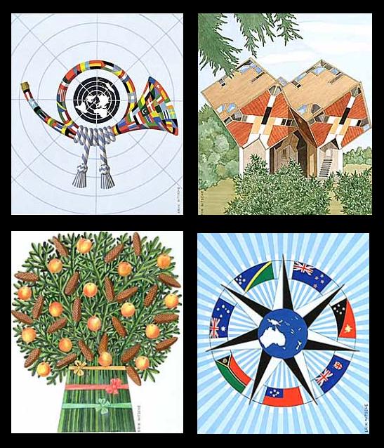 Postal Horn, Cubed houses, Pear Tree Bough and U.N. in Oceania