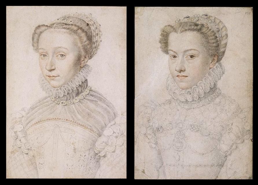 François Clouet sketches of Elizabeth of Austria and Elizabeth of France