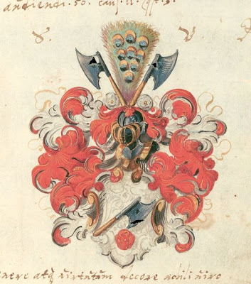 red painted coat of arms