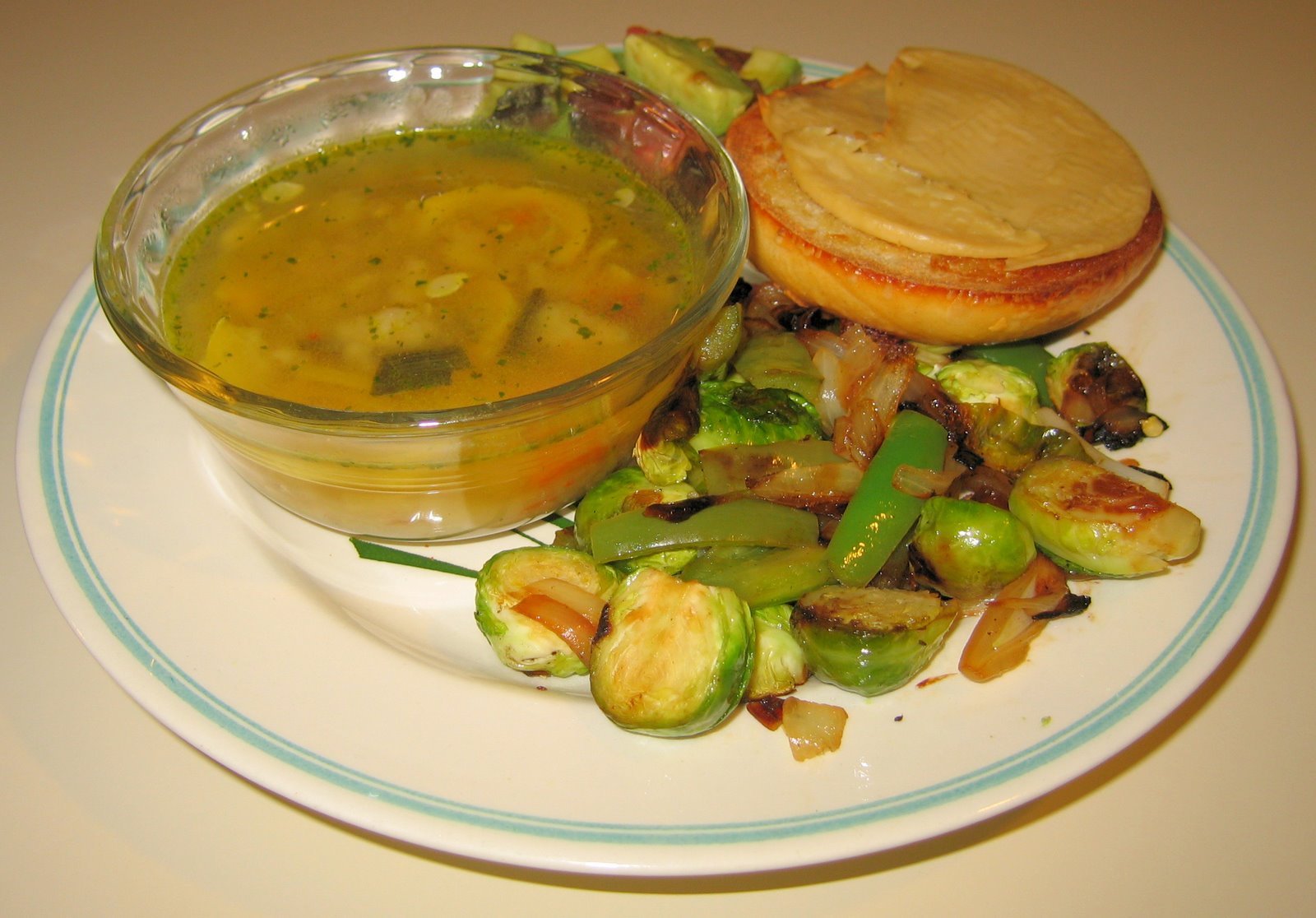 [20071128+Leek-Barley+Soup,+Brussels+Sprouts,+Onion+Bagel+with+Gouda+]