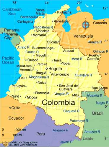 mapa kolumbie