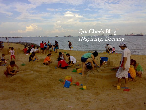 east coast park, singapore, beach, children building sand castle