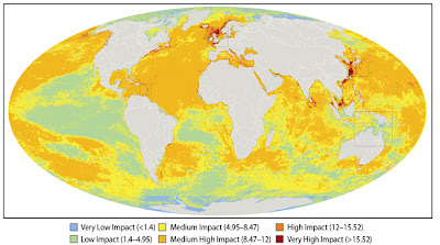 Mapa del impacto humano en los océanos