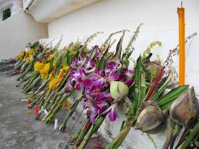 Flowers from a recent funeral at Kosit Wiharn Temple