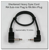 SC1022: Shortened Heavy Sync Cord - RA Sub-mini Plug (2.5mm) to RA Mini Plug (3.5mm) 10 Inches Long